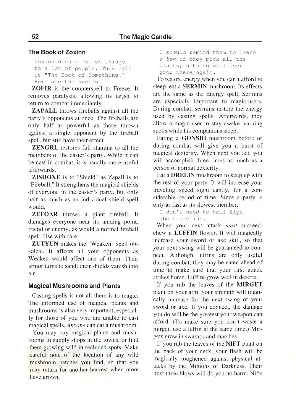 The Magic Candle manual page 52