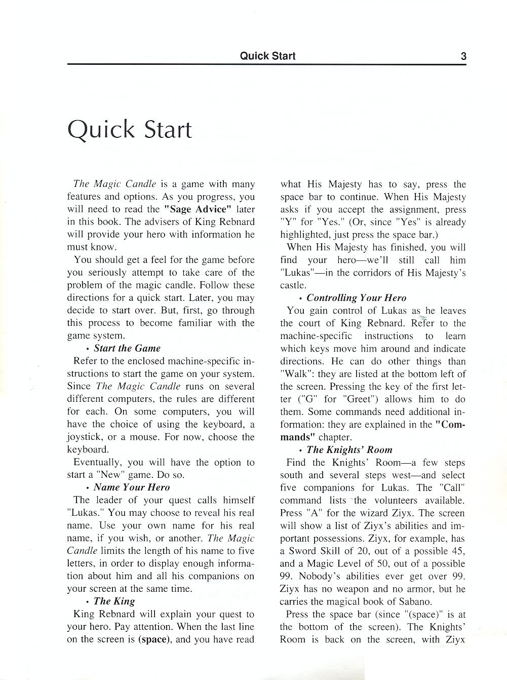 The Magic Candle manual page 3