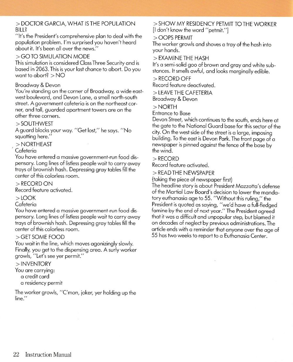 A Mind Forever Voyaging manual page 22