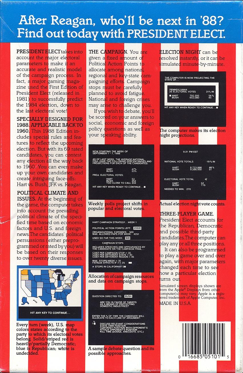 President Elect (1988 Edition) box back