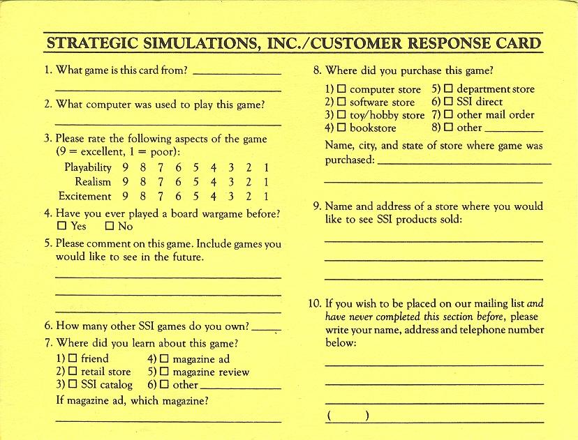 President Elect (1988 Edition) response card back