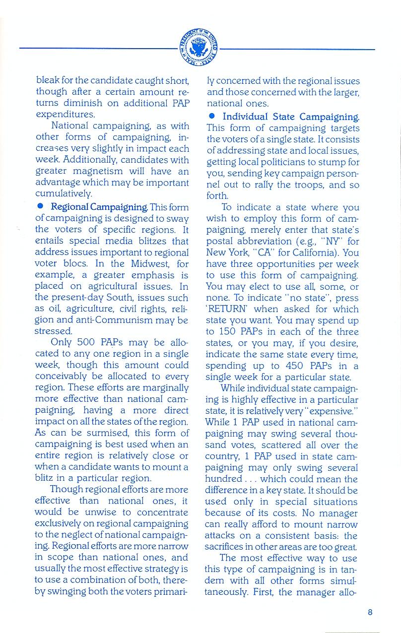 President Elect (1988 Edition) manual page 8