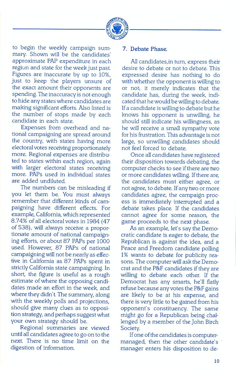 President Elect (1988 Edition) manual page 10