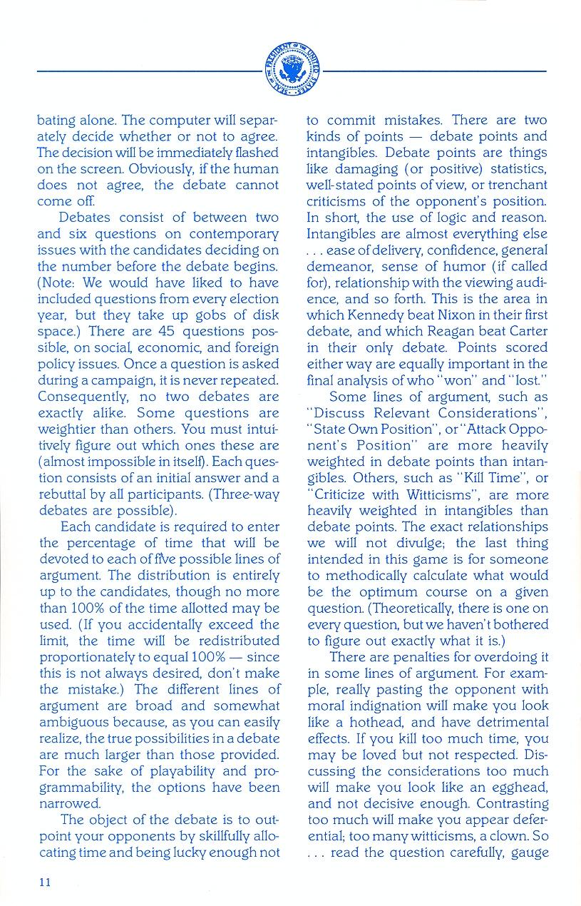 President Elect (1988 Edition) manual page 11