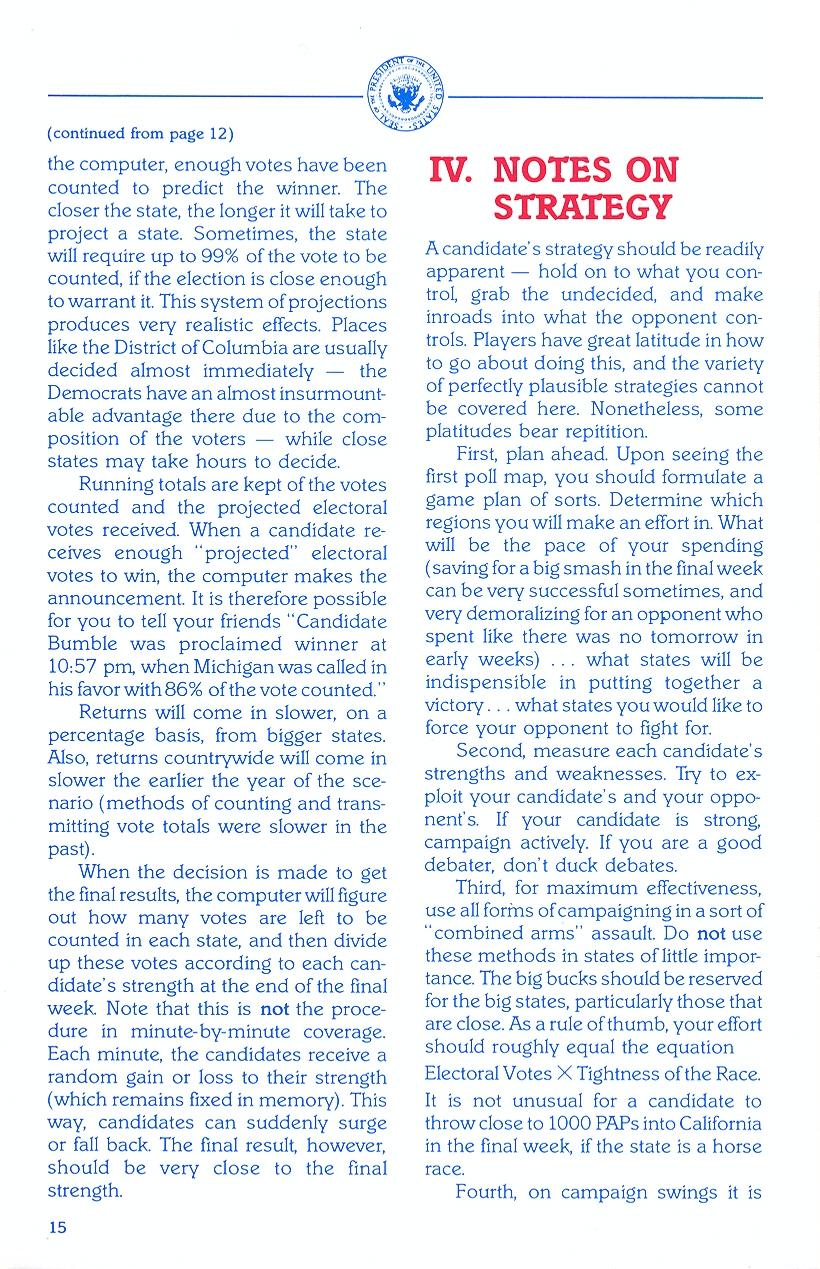 President Elect (1988 Edition) manual page 15