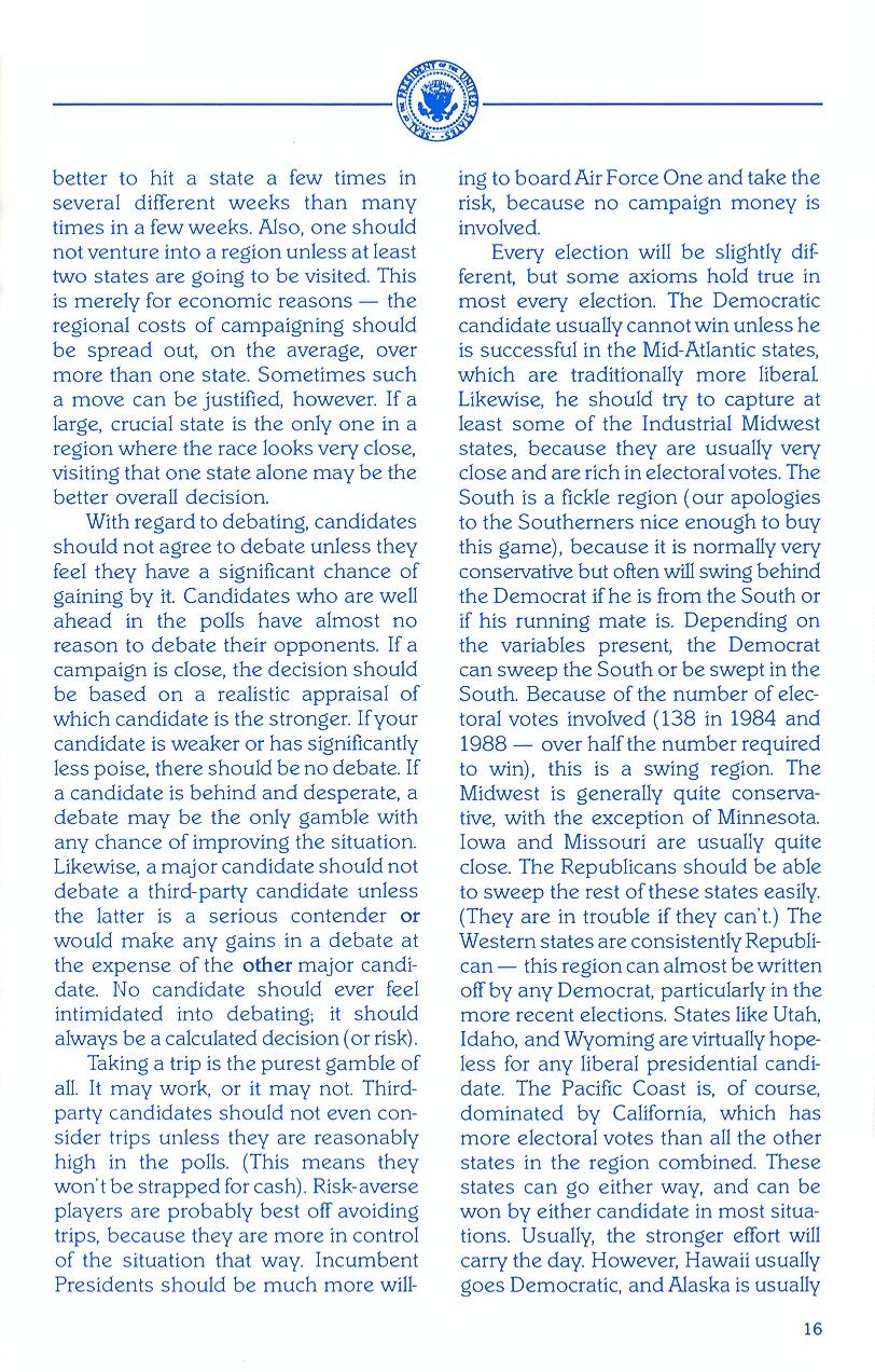 President Elect (1988 Edition) manual page 16