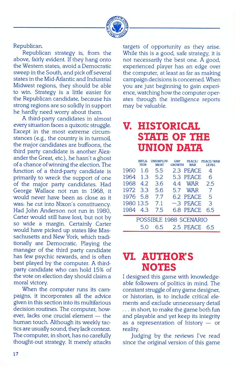 President Elect (1988 Edition) manual page 17