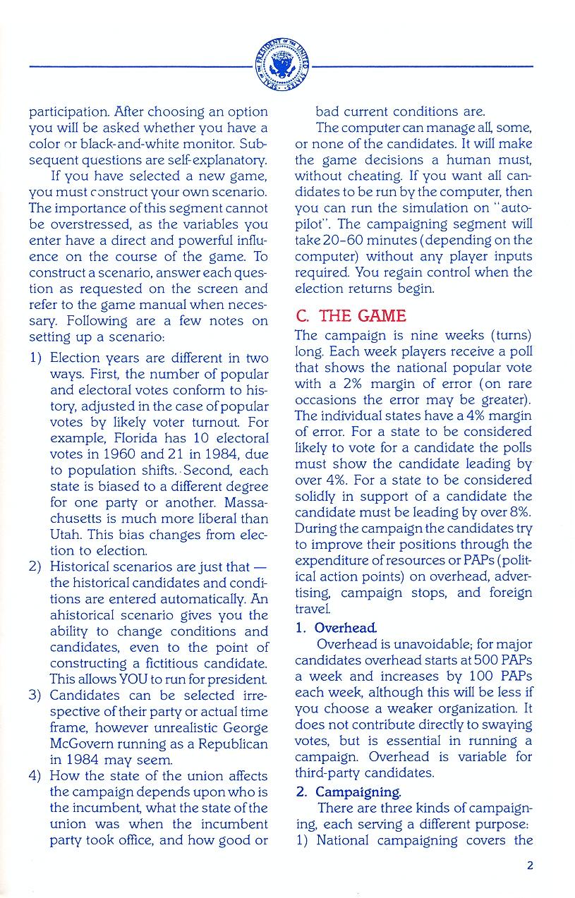 President Elect (1988 Edition) manual page 2