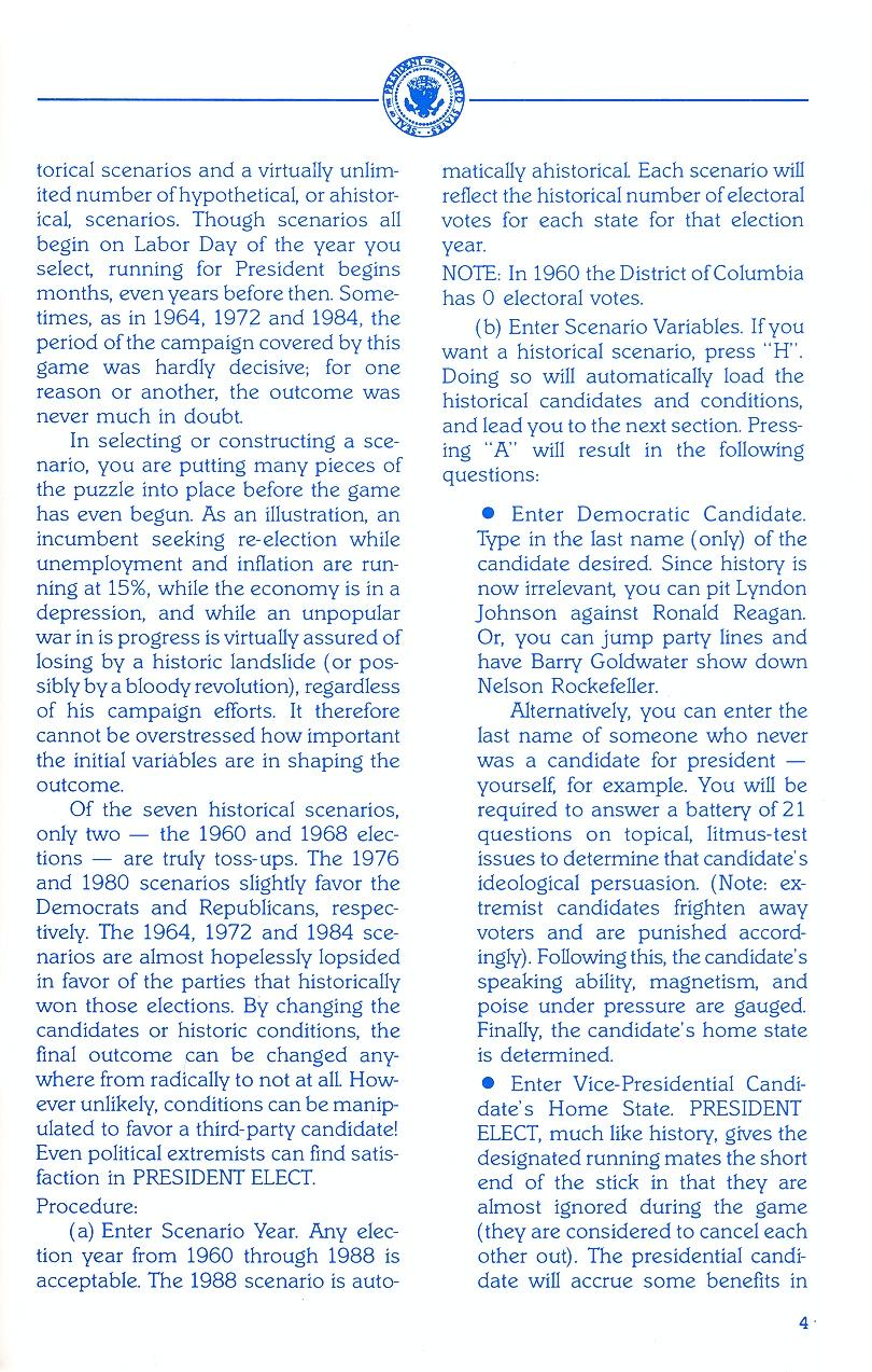 President Elect (1988 Edition) manual page 4