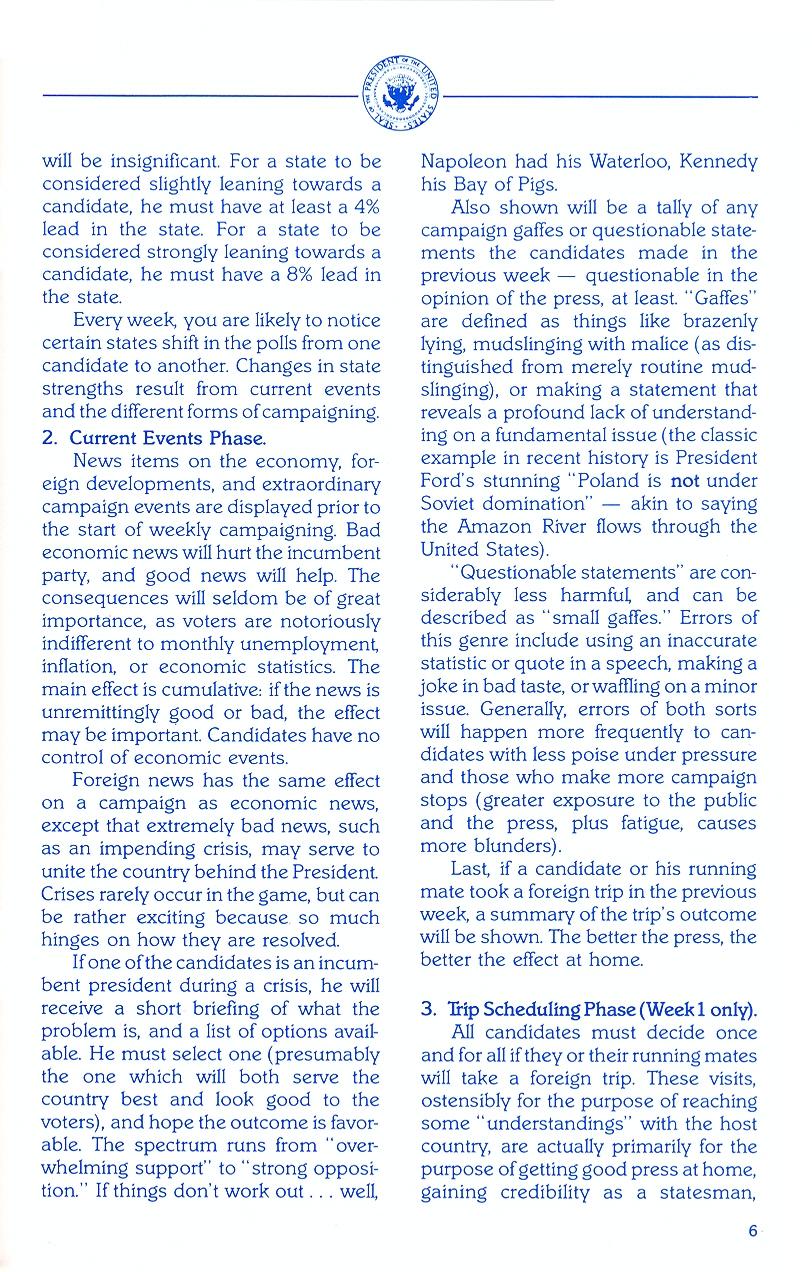 President Elect (1988 Edition) manual page 6