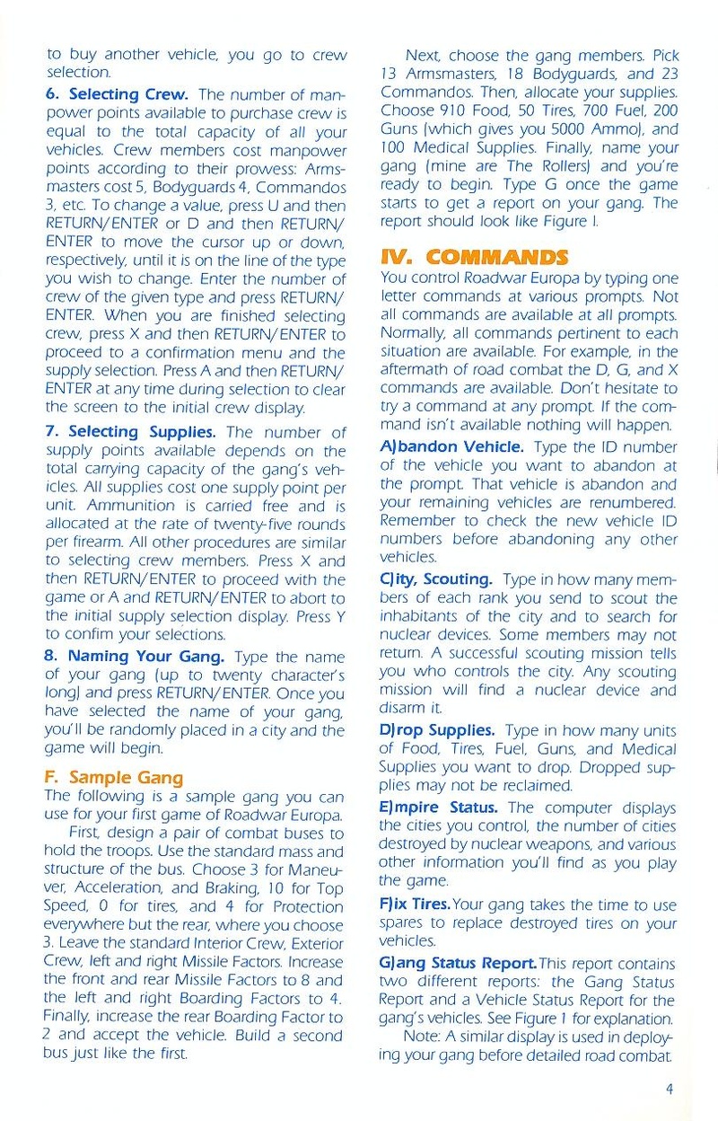 Roadwar Europa manual page 4